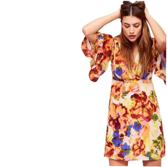 ANTHROPOLOGIE Maeve Jaida  Floral Silk Kimono Dress Size 12 - Picture 4 of 8